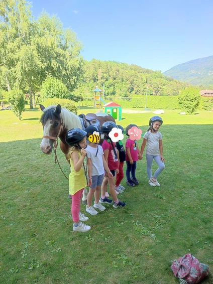 Weg zur Annäherung an das Pferd für Kinder mit Null-Kilometer-Snack im Trentino 7
