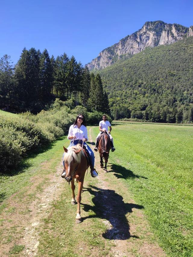 2-hour horseback ride through nature and historic villages in the Trentino Dolomites